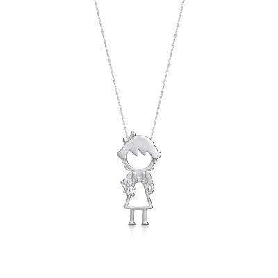 Pingente Menina em Ouro Branco com Diamante