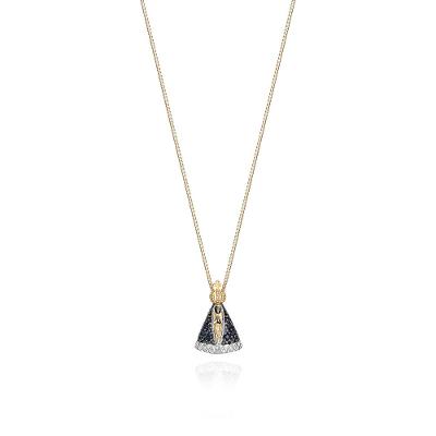 Pingente Nossa Senhora Aparecida com Safira em Ouro Amarelo 18k