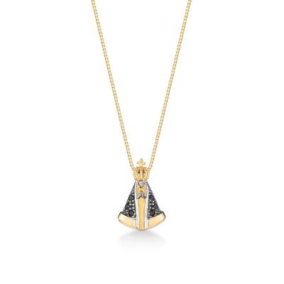 Pingente Nossa Senhora Aparecida com Safira Negra em Ouro Amarelo 18k