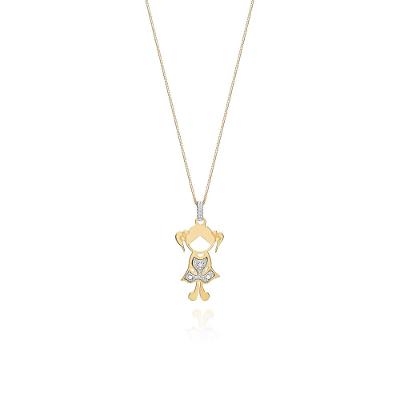 Pingente Menina com Diamante em Ouro Amarelo 18k