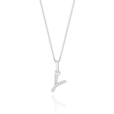 Pingente Letra Y com Diamante em Ouro Branco 18k