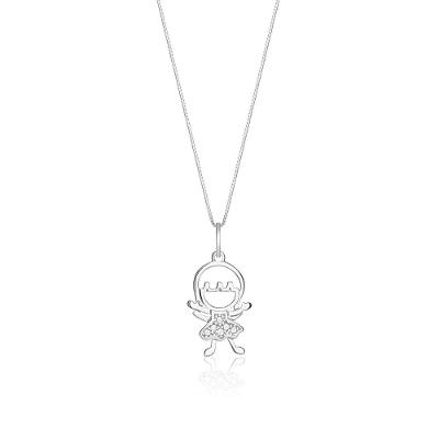 Pingente Menina com 3 Pontos de Diamantes em Ouro Branco 18k