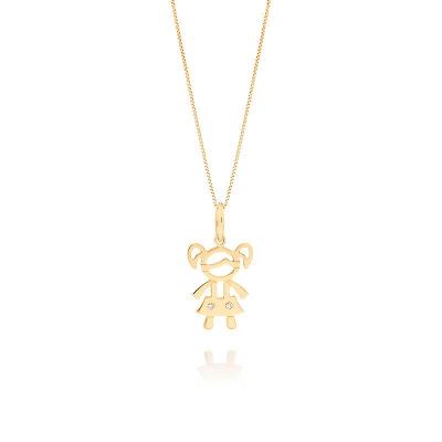 Pingente Menina com Diamante em Ouro Amarelo 18k