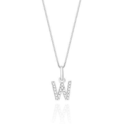 Pingente Letra W com Diamante em Ouro Branco 18k