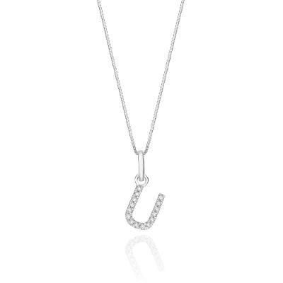 Pingente Letra U com Diamante em Ouro Branco 18k