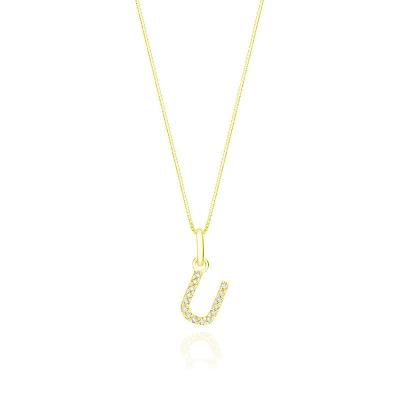 Pingente Letra U com Diamante em Ouro Amarelo 18k