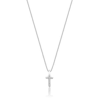 Pingente Letra T com Diamante em Ouro Branco 18k