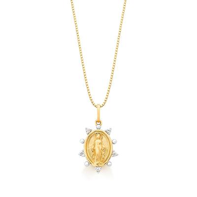 Pingente Nossa Senhora das Graças com Topázio Incolor em Ouro Amarelo 18k