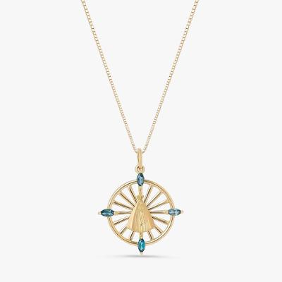 Pingente Nossa Sra Aparecida com Topázio London em Ouro Amarelo 18k