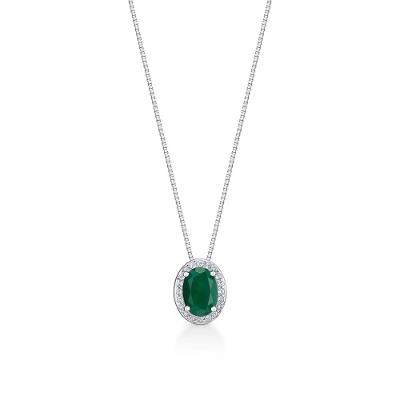 Pingente Oval com Ágata Verde e Topázio Incolor em Prata 925