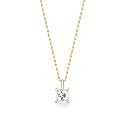 Pingente Solitário com Topázio Incolor em Prata 925 com Banho de Ouro Amarelo 18k