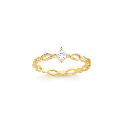 Anel Com Zircônia Em Prata 925 Com Banho De Ouro Amarelo 18K