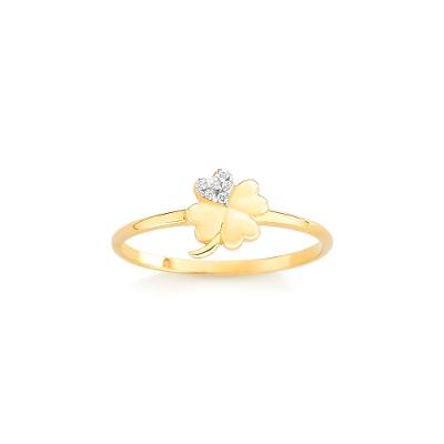 Anel Trevo com Zircônia em Prata 925 com Banho de Ouro amarelo 18k