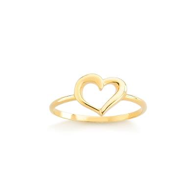 Anel Coração em Prata 925 com Banho de Ouro Amarelo 18k