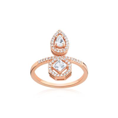 Anel com Topázio Incolor em Prata 925 com Banho de Ouro Rosé 18k
