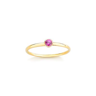 Anel com Zircônia Rosa em Prata 925 com Banho de Ouro Amarelo 18k