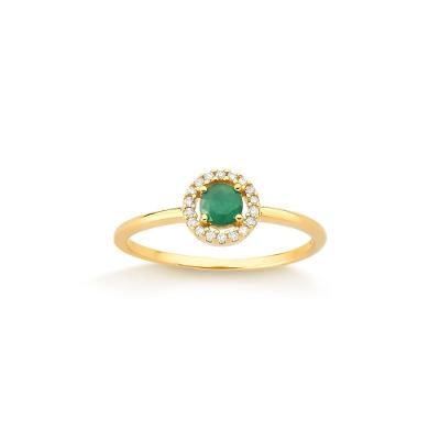 Anel em Ouro Amarelo com Diamante, Esmeralda