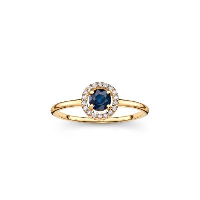 Anel em Ouro Amarelo com Diamante, Safira Azul