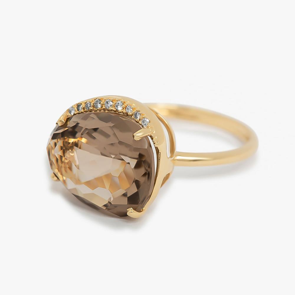Anel com Quartzo Fumê e Diamantes em Ouro Amarelo 18k - 3