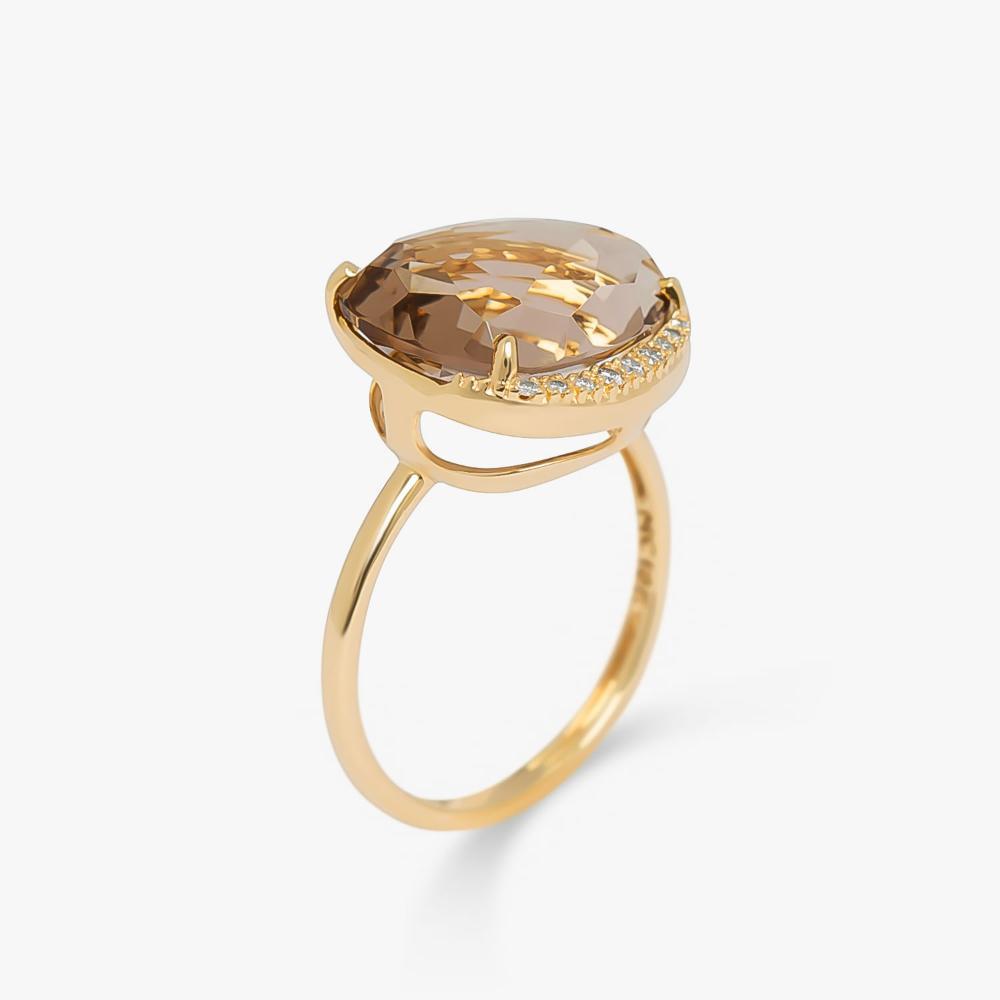 Anel com Quartzo Fumê e Diamantes em Ouro Amarelo 18k - 4