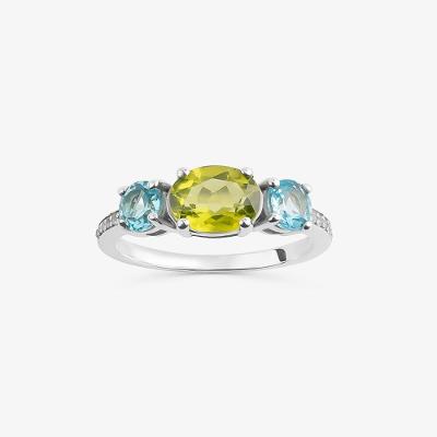 Anel com Peridoto, Topázio Azul e Safira Incolor em Prata 925