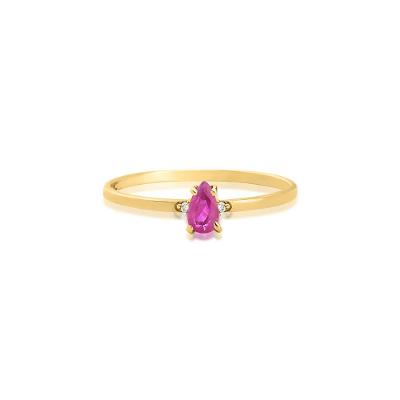 Anel em Gota com Rubi e Diamantes em Ouro Amarelo 18k