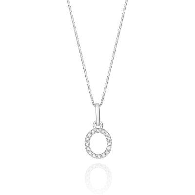 Pingente Letra O com Diamante em Ouro Branco 18k