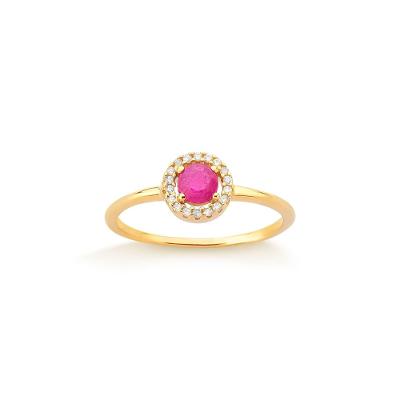 Anel de Rubi em Ouro Amarelo 18k e com 9 pontos de Diamante