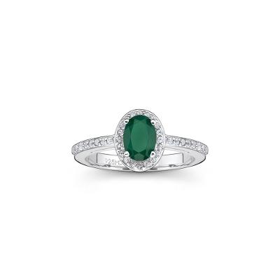 Anel Oval com Ágata Verde e Topázio Incolor em Prata 925