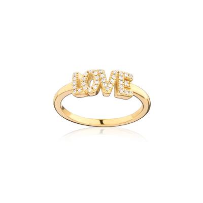 Anel Love com Zircônia em Prata 925 com Banho de Ouro Amarelo 18k