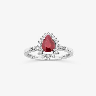 Anel em Gota com Rubi e Diamantes em Ouro Branco 18k