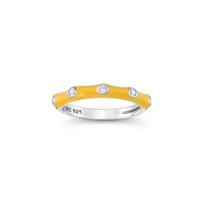 Anel Esmaltado Amarelo com Zircônia em Prata 925