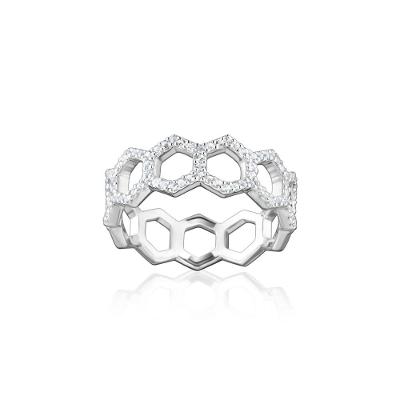 Anel Hexagonal com Topázio Incolor em Prata 925