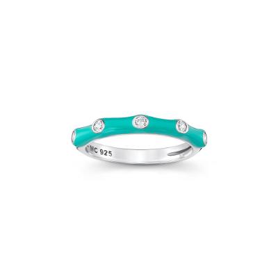 Anel Esmaltado Verde com Zircônia em Prata 925