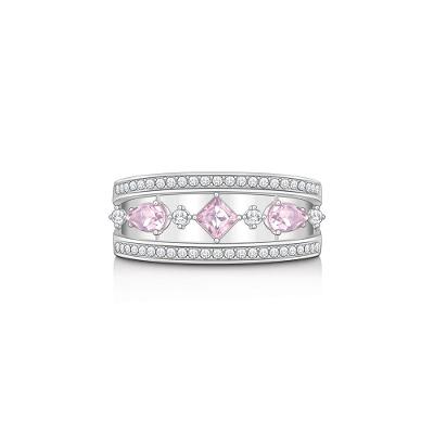 Anel com Quartzo Rosa e Safira em Prata 925