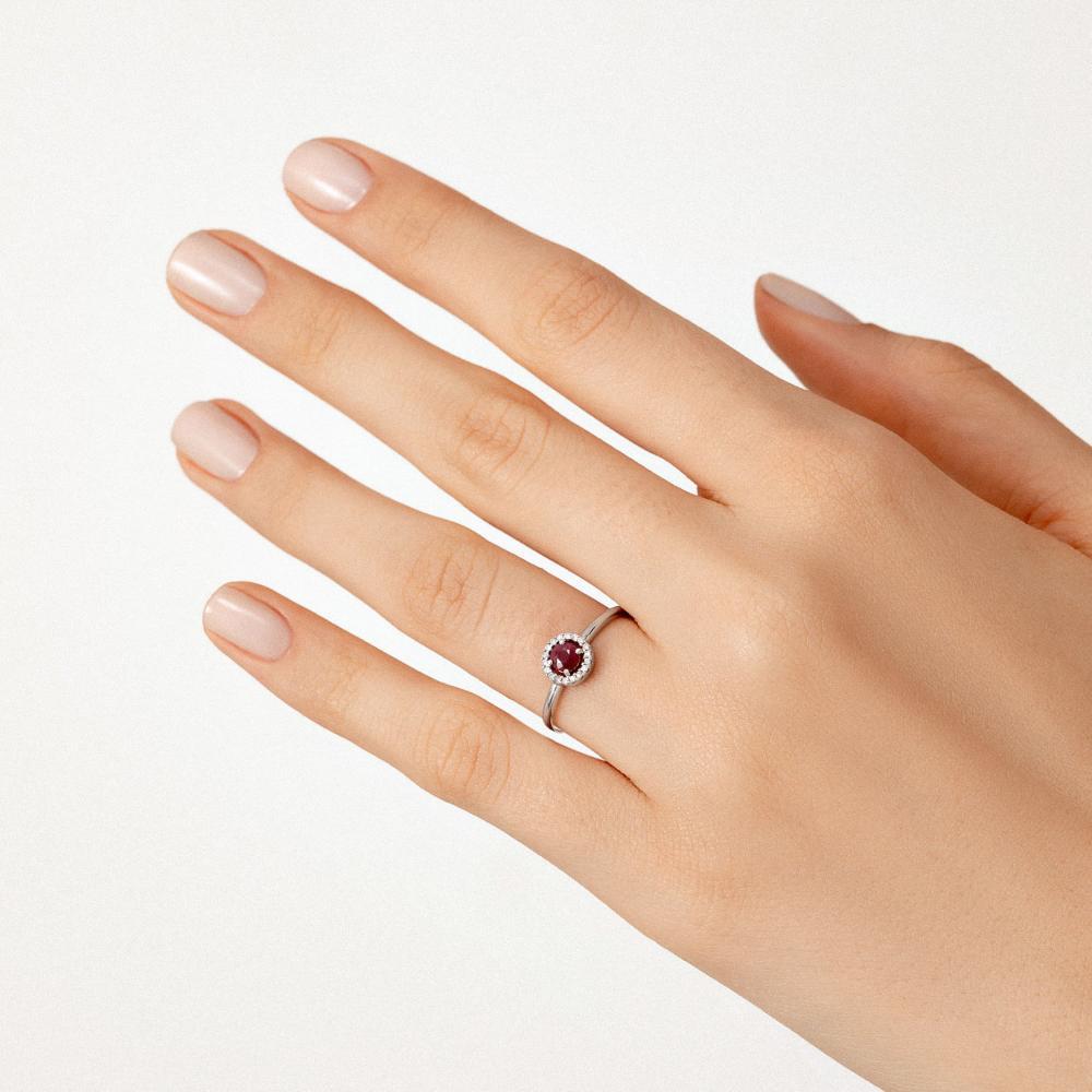 Anel em Ouro Branco com Diamante, Rubi - 2