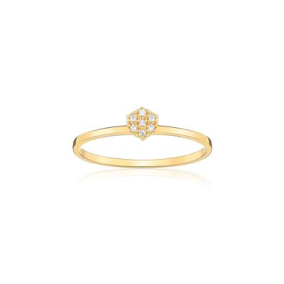 Anel Solitário com 3 Pontos de Diamantes em Ouro Amarelo 18k