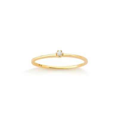 Anel Solitário com 2 Pontos de Diamantes em Ouro Amarelo 18k