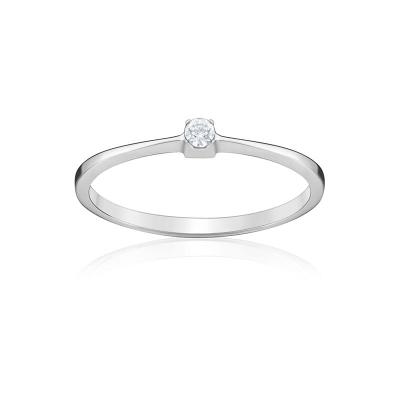 Anel Solitário com 5 Pontos de Diamantes em Ouro Branco 18k