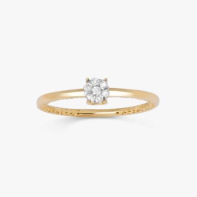 Anel Solitário com 8 Pontos de Diamantes em Ouro Amarelo 18k