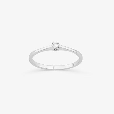 Anel Solitário com 5 Pontos de Diamantes em Ouro Branco 18k