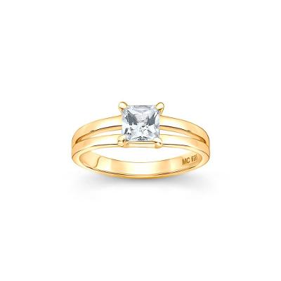 Anel Solitário com Topázio Incolor em Prata 925 com Banho de Ouro Amarelo 18k