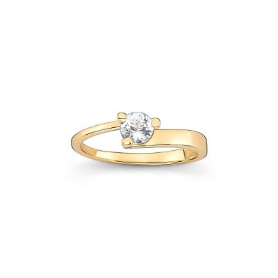 Anel Solitário com Topázio Incolor em Prata 925 com Banho de Ouro Amarelo 18k