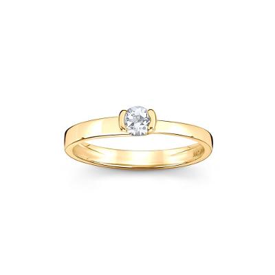 Anel Solitário com Topázio Incolor em Prata 925 com Banho de Ouro Amarelo 18k