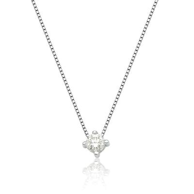 Colar Solitário com 30 Pontos de Diamantes em Ouro Branco 18k