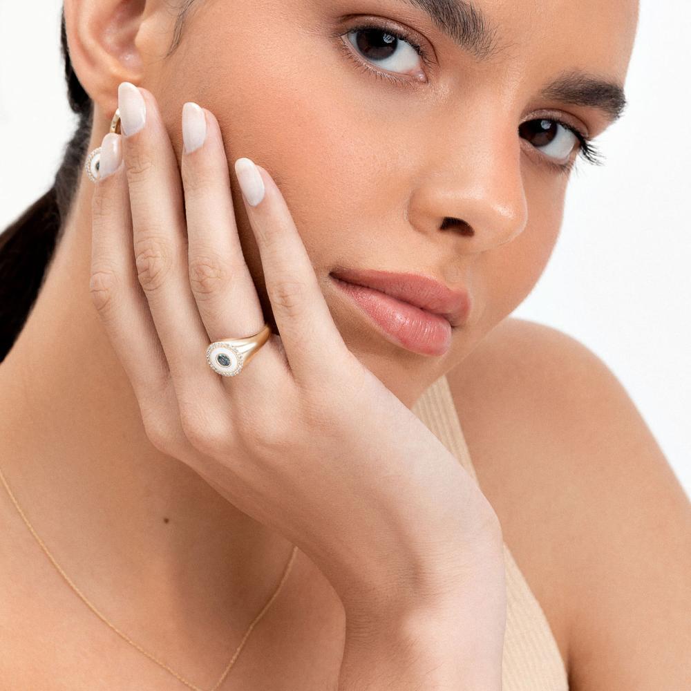 Anel Olho Grego em Prata 925 com Banho de Ouro Amarelo 18k - 1