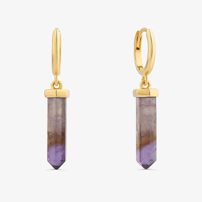 Argola Com Ametista Em Prata 925 Com Banho De Ouro Amarelo 18k