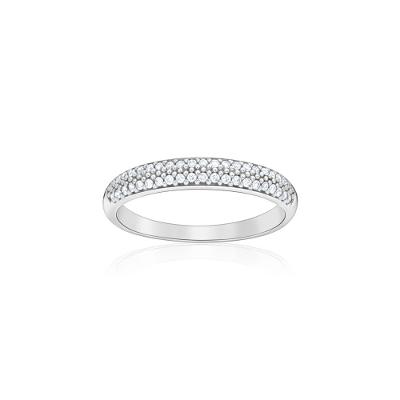 Anel Meia Aliança com 21 Pontos de Diamantes em Ouro Branco 18k