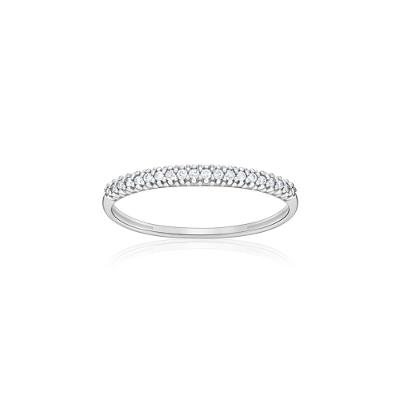 Anel Meia Aliança com 10 Pontos de Diamantes em Ouro Branco 18k