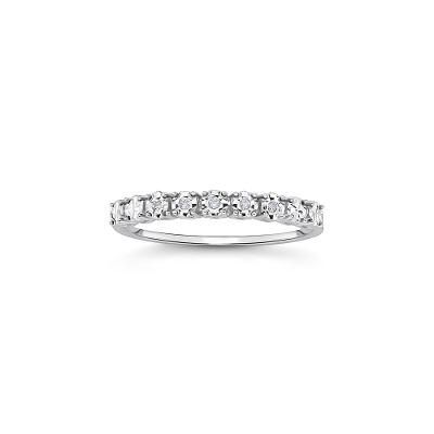 Anel Meia Aliança com Diamantes em Ouro Branco 18k